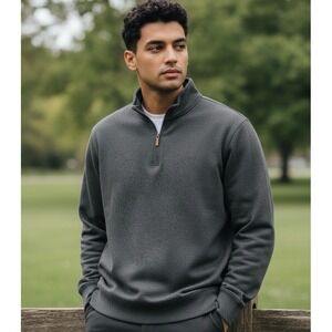 ✨Lands End Sweater Pullover Mens 2XL Gray 1/4 Zip Knit Casual Adult Long Sleeve